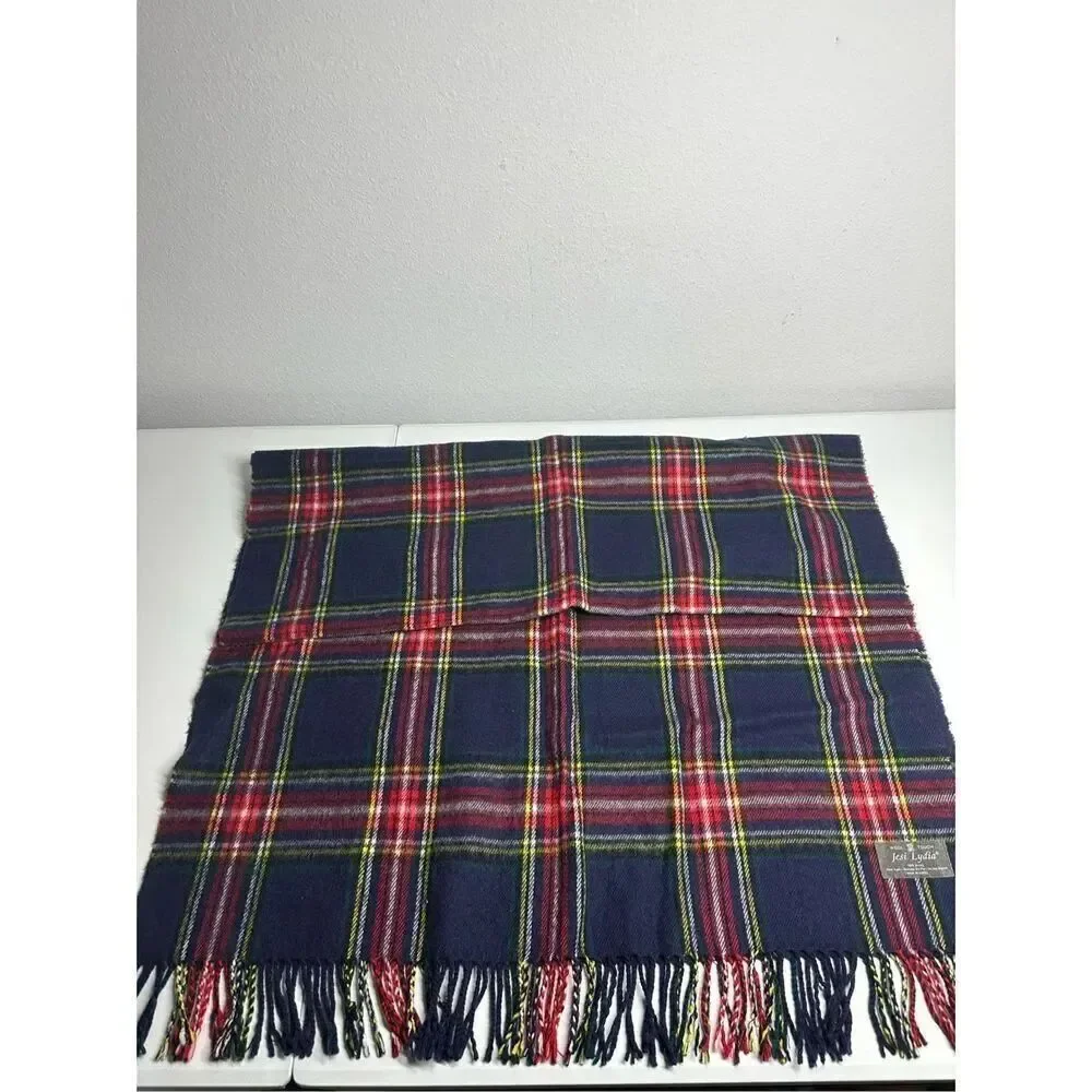 Jesi Lydia Wool Touch Plaid Scarf Shawl Blue Red Size 30” X 70”